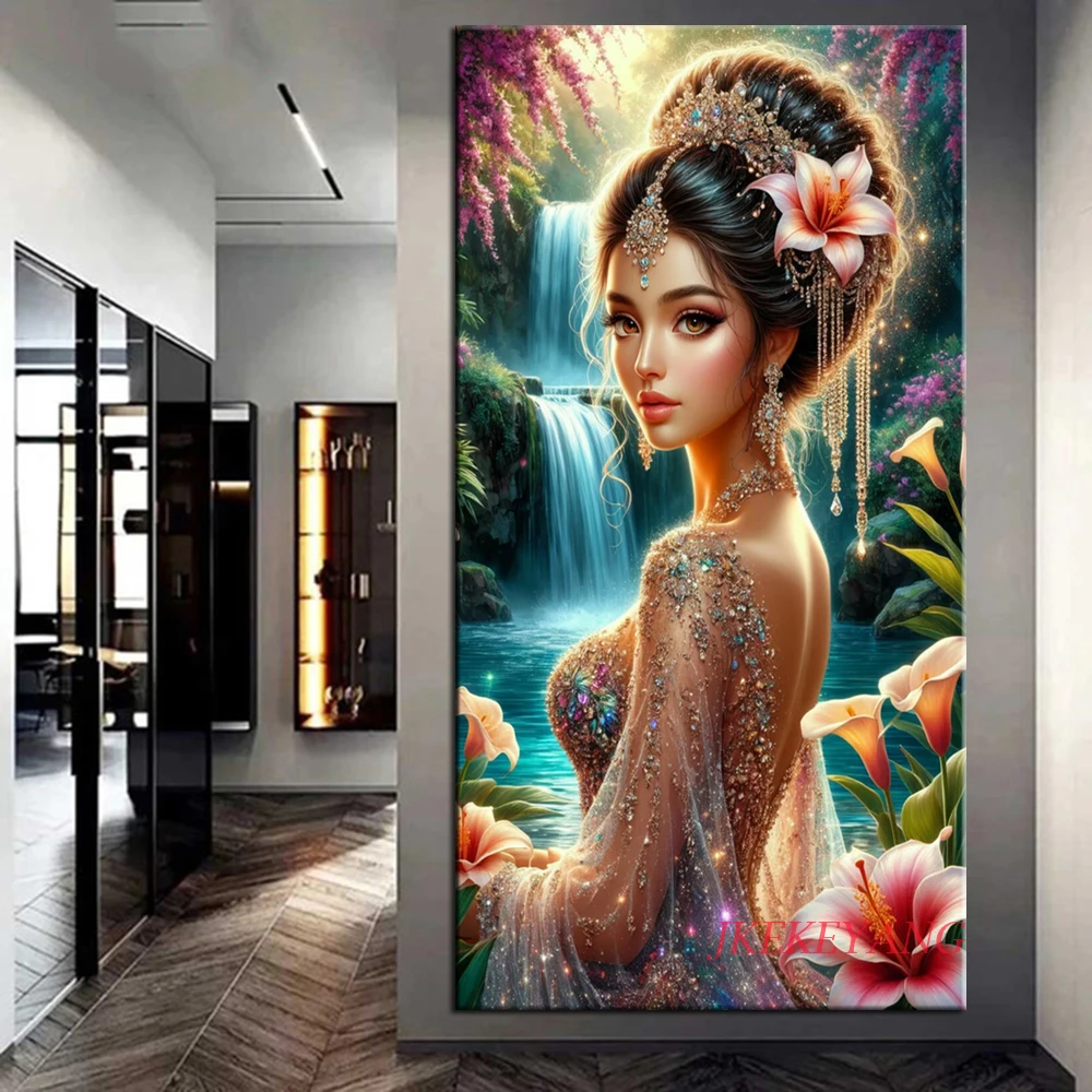 

Beautiful Girl Waterfall and Flower DIY Diamond Painting Cross Stitch Full Drills Diamond Mosaic New Collection Home Decor