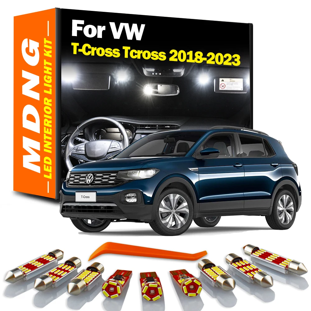 MDNG 9 szt. Canbus do VW T-Cross Tcross 2018 2019 2020 2021 2023 żarówki samochodowe mapa wewnętrzna LED akcesoria do zestawu światło bagażnika