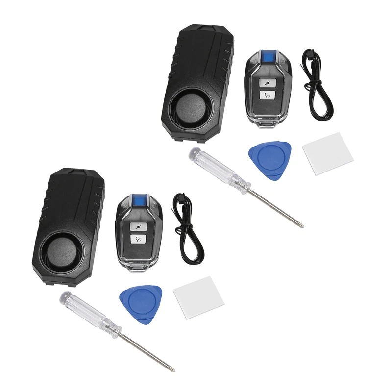 2X 113Db Super Loud Wireless Motorcycle Bicycle Alarm Security Anti-Theft Alarm With Remote Control Waterproof Black