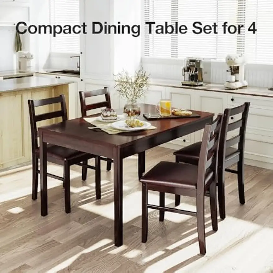 KKL Dining Table Set for 4, Malaysian Oak Kitchen Table and Chairs, 5-Piece Farmhouse Wood Set, Easy Assembly for Apartment.