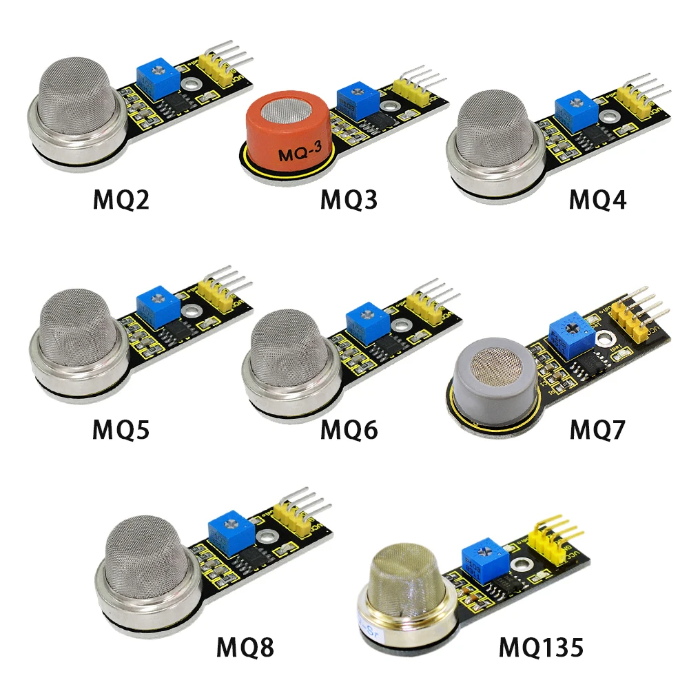 Keyestudio MQ-2 MQ-3 MQ-4 MQ-5 MQ-6 MQ-7 MQ-8 MQ-135 Sensor Module for Arduino DIY Test Sensor Module Detects Gas/Smoke etc.