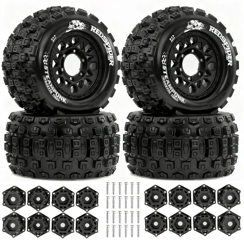 

4pcs 128mm 1/10 Monster Stunt Truck general Tire 12mm and 14mm Hex for TRXS MAXX ARRMA Granite KRATON Outcast Tamiya Losi Red