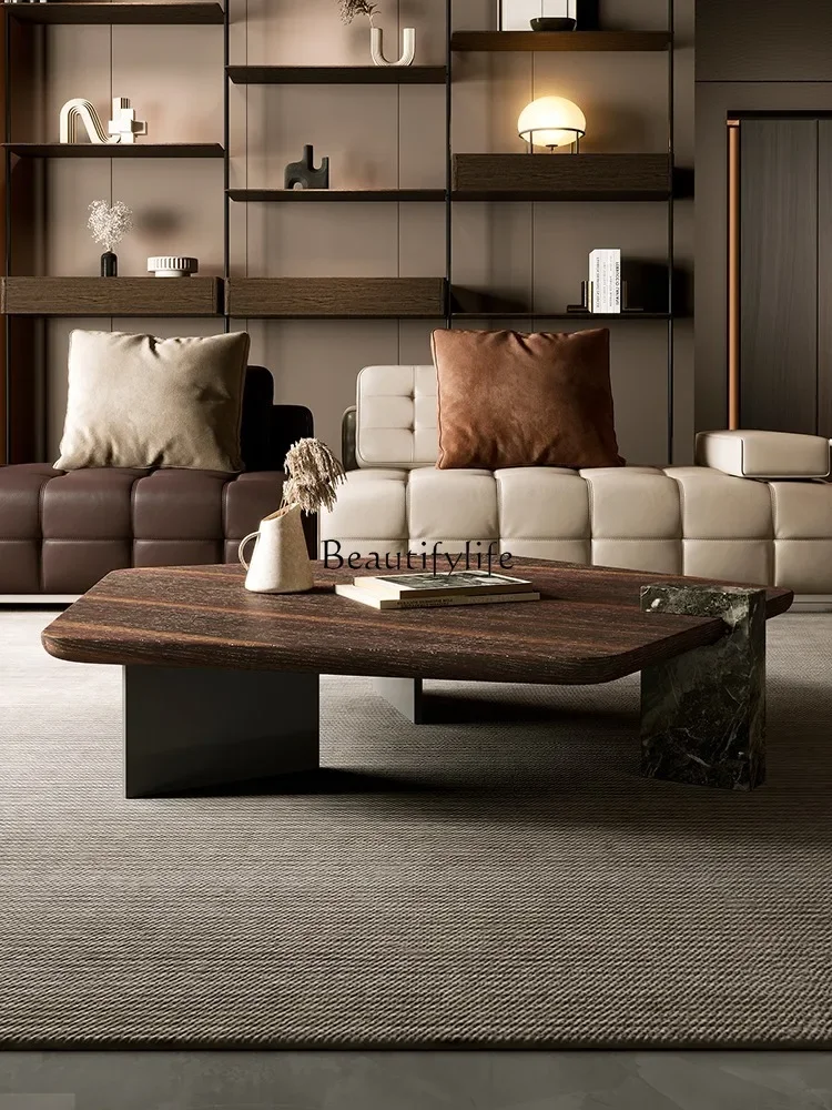 Wabi-sabi wind high-end living room tea table smoked veneer creative special-shaped coffee table advanced sense