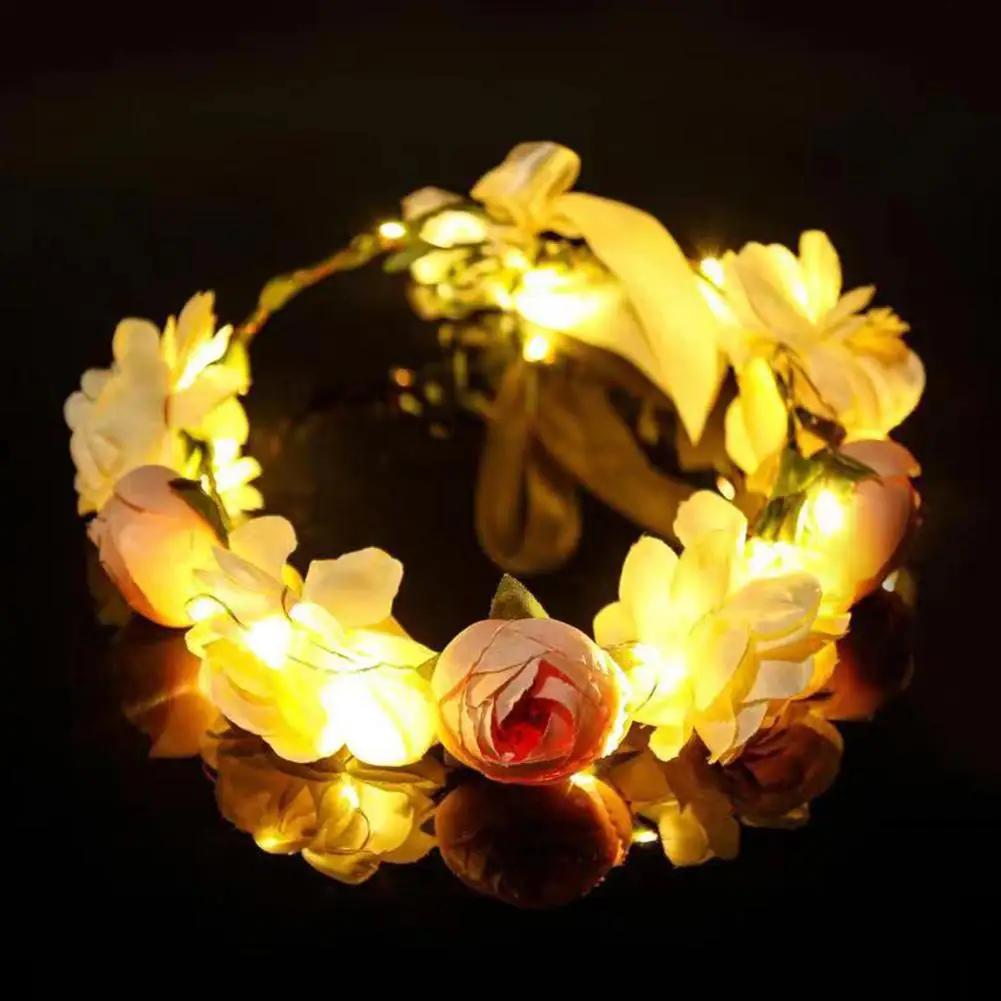 

Bridal Bridesmaid Led Flower Crown Headband Adjustable Wedding Floral Garland Wreath For Holiday Decoration Light string