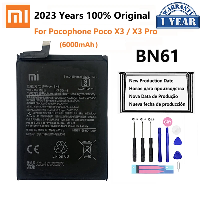 

100% Original Xiao mi BN61 6000mAh Phone Battery For Xiaomi Pocophone X3 Poco X3 PocoX3 Pro X3Pro Replacement Batteries Bateria