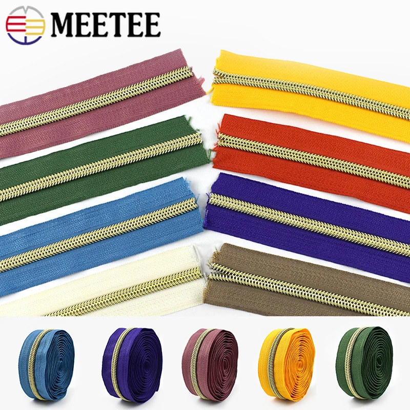 

2-10M 5# Gold Teeth Nylon Zip Tape Bag Clothes Plastic Zipper By The Meter Jacket Closure Zips Roll Repair Sewing Accessories