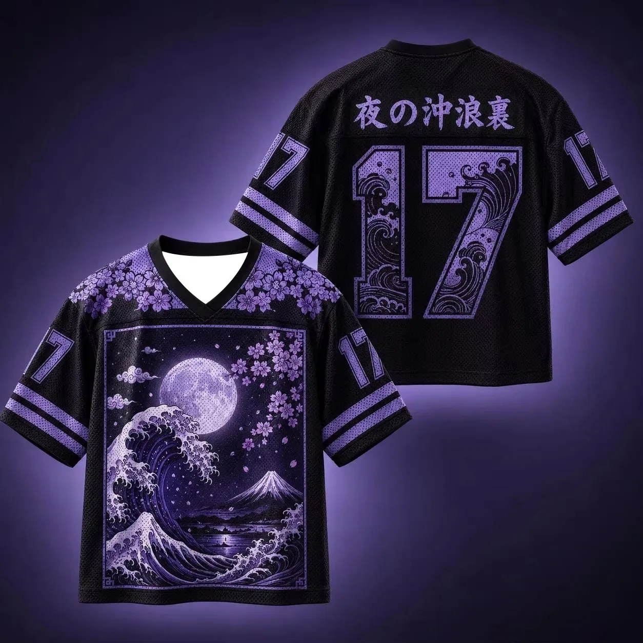 Summer Fashion Retro Gothic Cherry Blossom Purple Wave 3D Printing Quick Drying Outdoor Punk Street Style Casual V-neck T-shirt