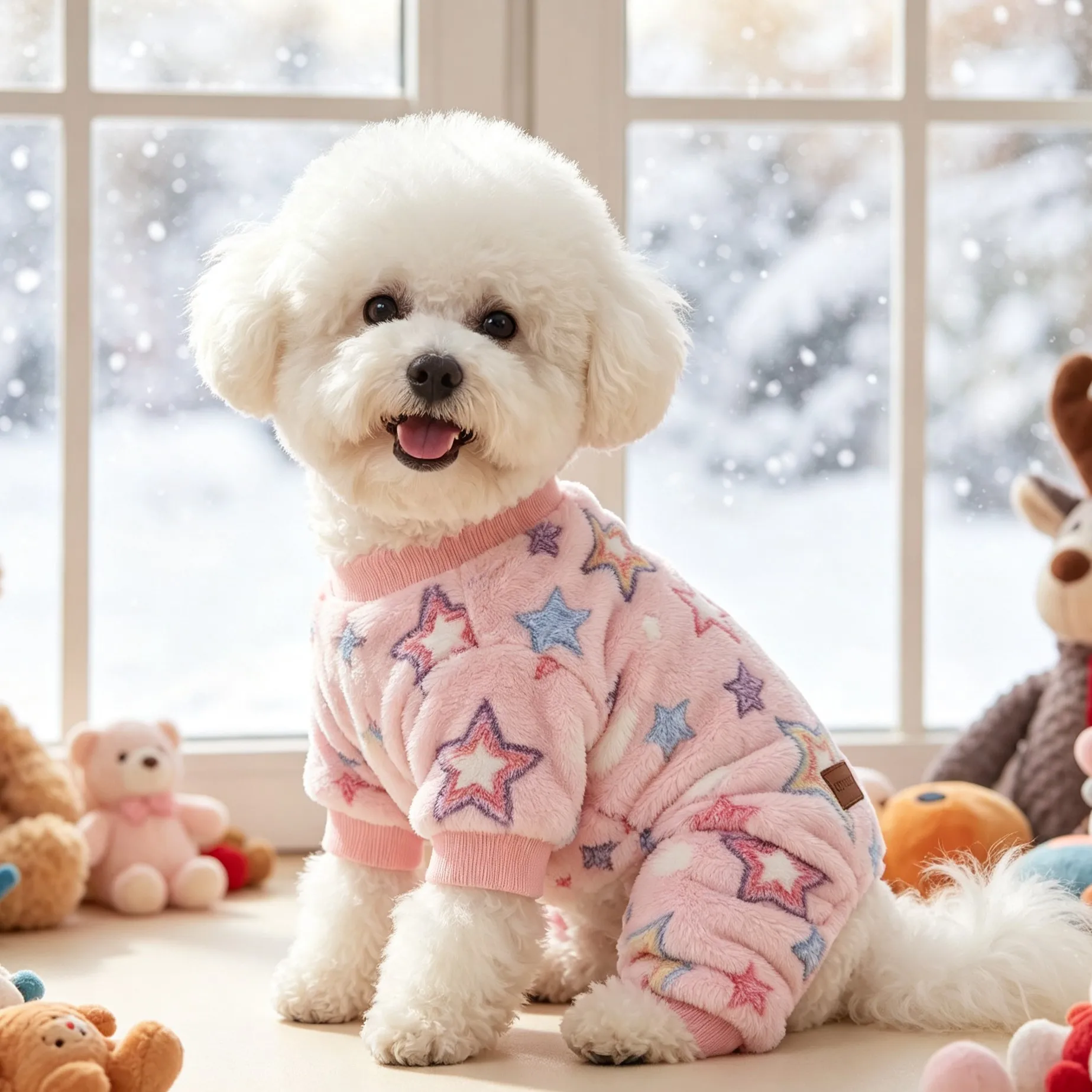 Kleidung für vierbeinige Haustiere, Hunde-Overall-Pyjama, dicke, flauschige Hunde-Kleidung für Herbst und Winter, Hunde-Kleidung mit Regenbogen- und Sternmotiven. – Detail 6
