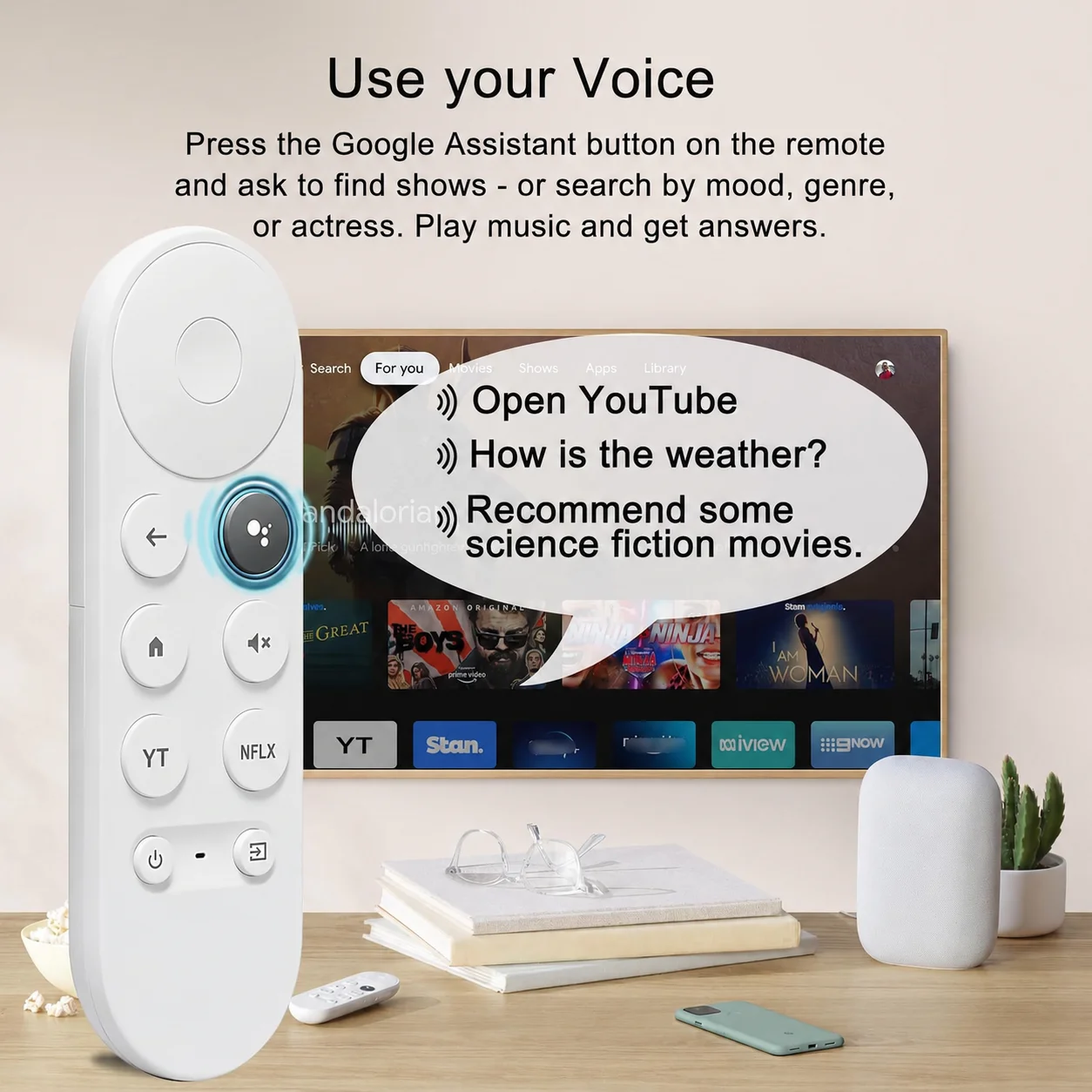 Control remoto con reemplazo de voz, Modelo G9N9N. Compatible con Chromecast con Google TV, Google TV Streamer. Exclusivo para Google Snow