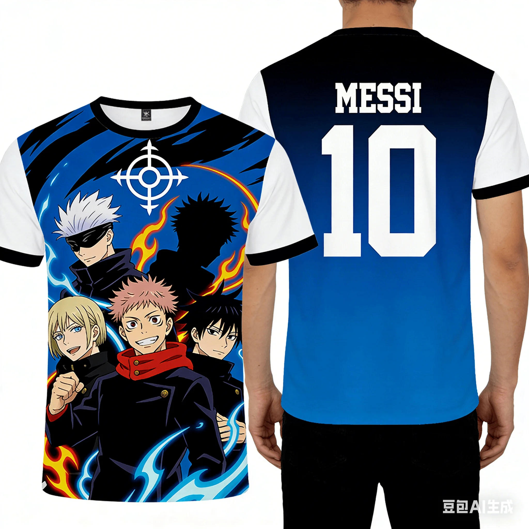 

Jujutsu Kaisen × Soccer Star Collaboration Number Print T-Shirt, Unisex, High Street Trend, Loose Fit, Short Sleeve
