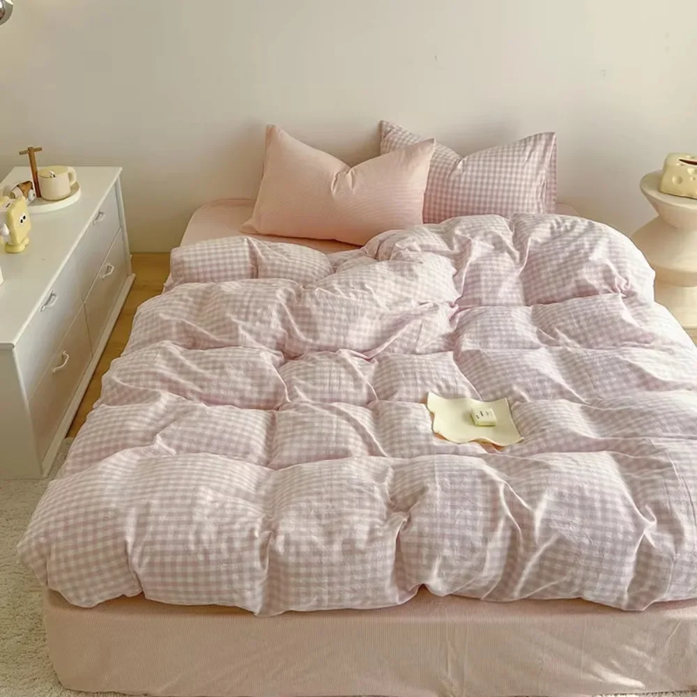 Pink Solid Bedding Set No Filler Fashion Duvet Cover Flat Sheet Pillowcase Full Queen Size Hotel Home Soft Bed Linens