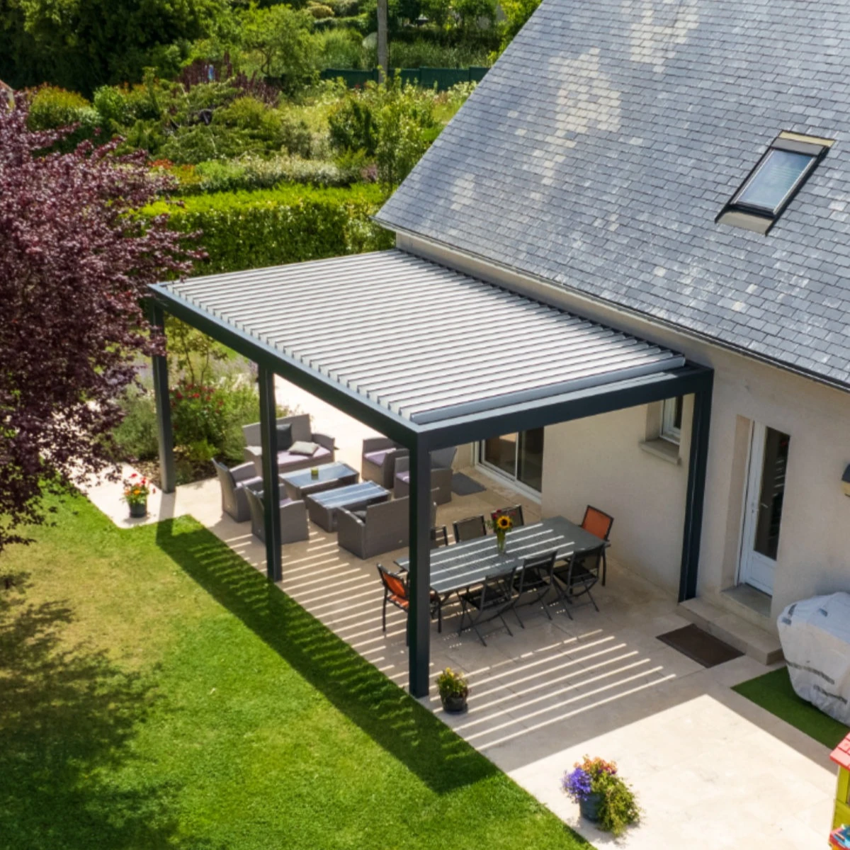 Modern Bioclimatique Gazebos Luxury Louvered Roof 6X3M Wall Mounted Aluminium Square Tube Rain-Proof Motorized Outdoor Pergola