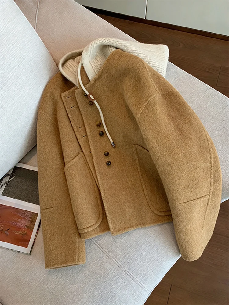 

Корейская модная вязаная шапка, шерстяное пальто на одной пуговице, женское осенне-зимнее утягивающее теплое пальто, прямой длинный топ...