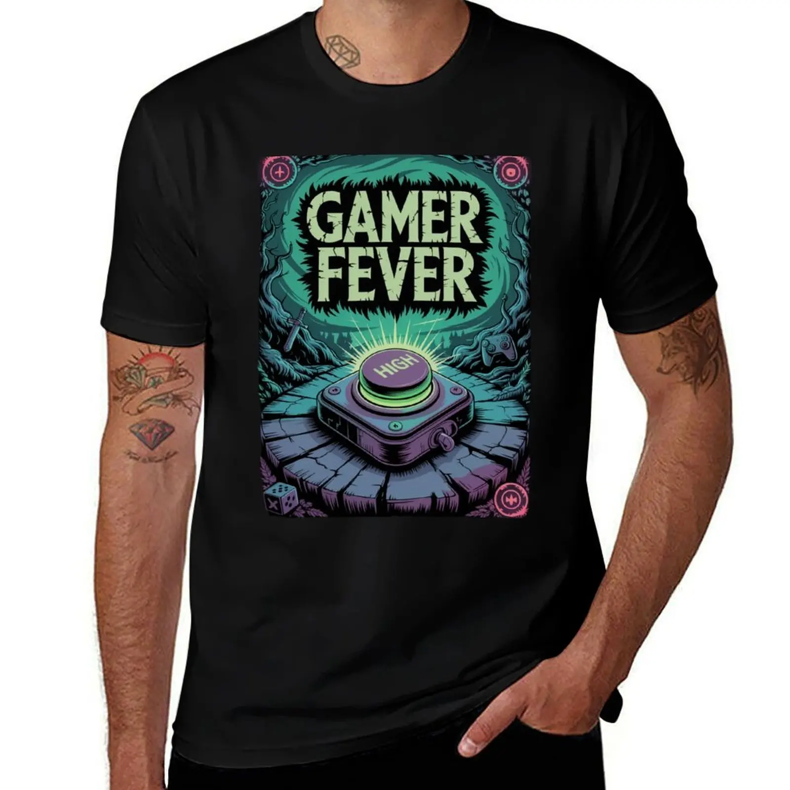

Gamer Fever – Retro Gaming Art with Bold Fantasy Vibes T-Shirt customizeds sports fans mens graphic t-shirts anime