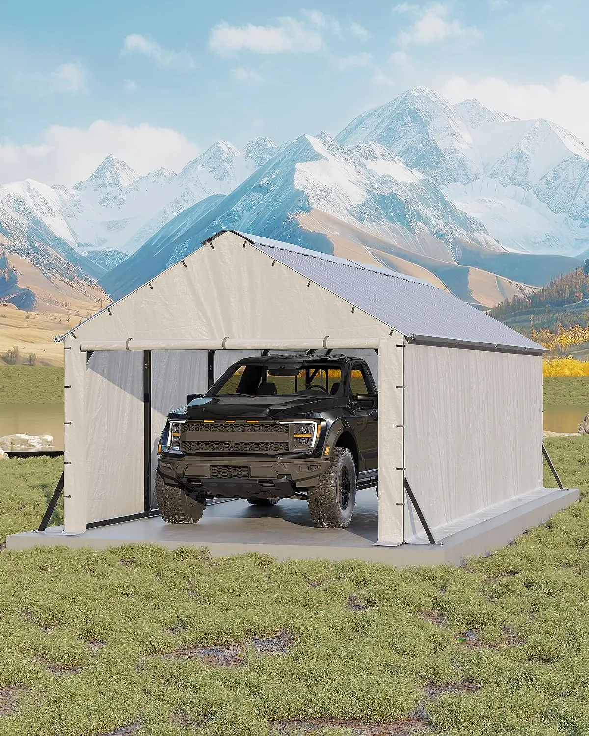 11'x20'x9' Vertical Roof Metal Carport Enclosed Heavy Duty Steel Frame All-Weather Pickup Trucks Boats Tractors, Customized