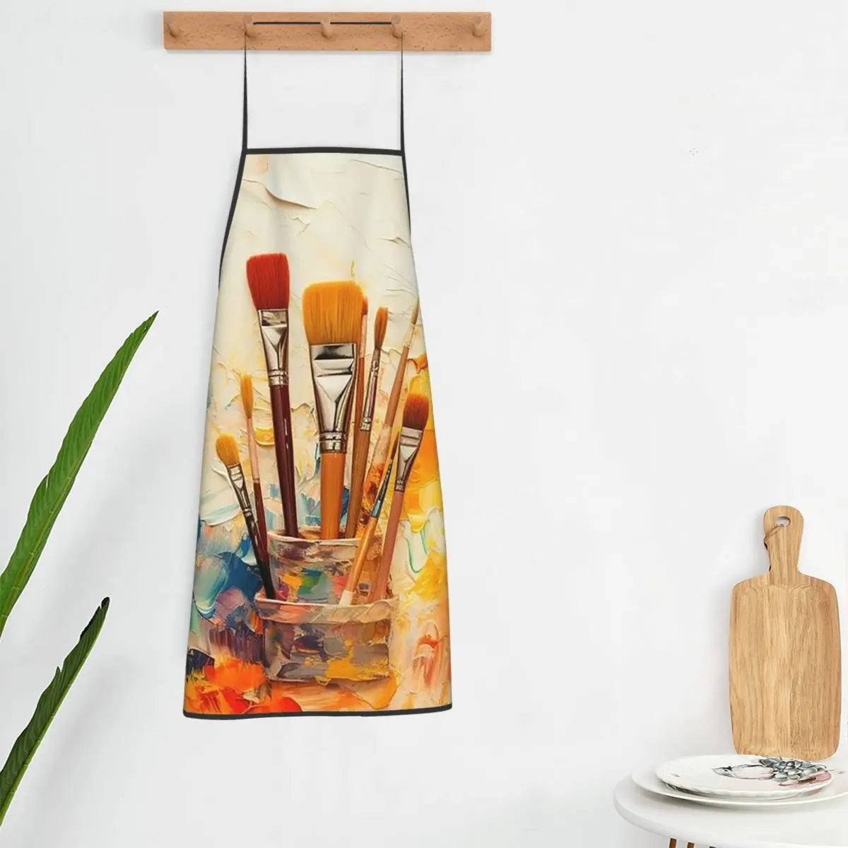 Artistic Paintbrush And Palette Print Aprons Chef Cooking Baking Tablier Bib Kitchen Cleaning Pinafore for Women Men Gardening