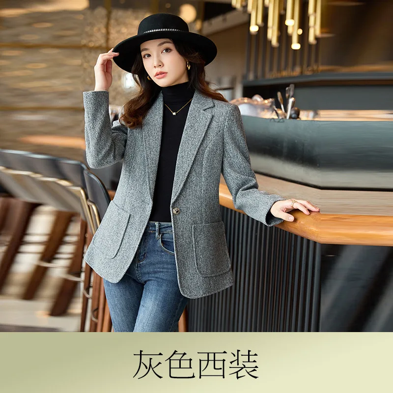 秋冬レディースブレザー女性長袖無地ルーズフォーマルジャケットコートカジュアルワンボタンスーツスリム女性用トップス