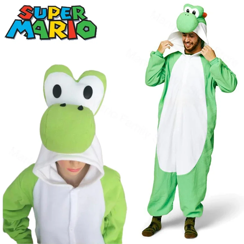 Mario Bros Yoshi One Piece Pajamas Anime Men Halloween Cosplay Jumpsuit Costume Cartoon Carnival Party Role Play Props Gifts