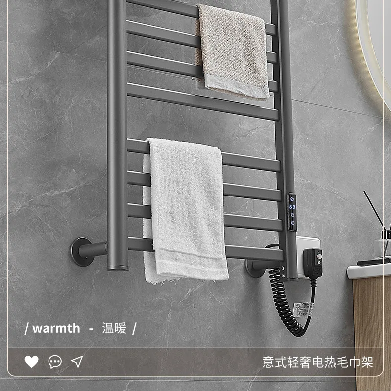 رف مناشف كهربائي لمشاهير الإنترنت، رف تجفيف الحمام، تحكم ذكي في درجة الحرارة، منشفة تسخين معلقة على الحائط