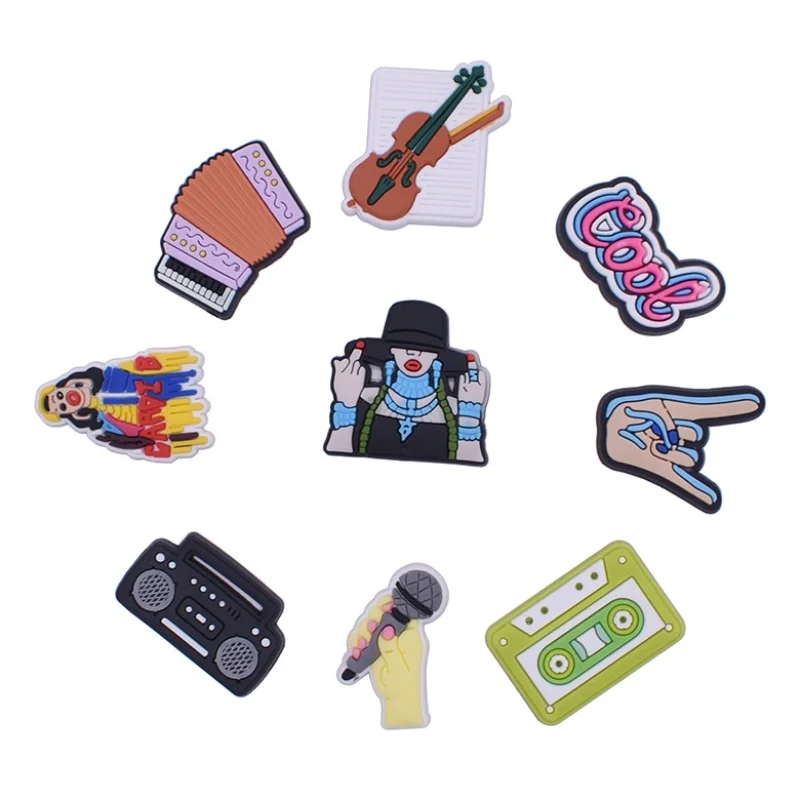 PVC Shoe Charms Cartoon Pattern Shoe Accessories Music Shoe Decoration Rock Shoe Buckles for Croc Sandals X-mas Gifts Jibz