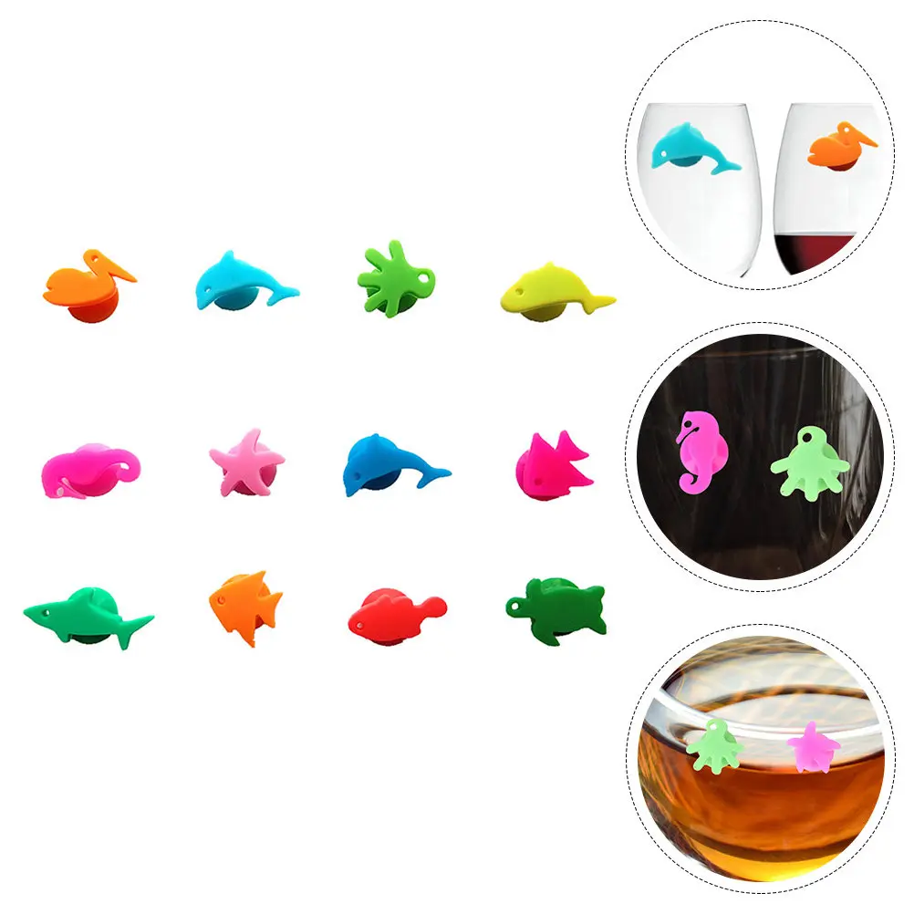 12Pcs Ocean Animal Wine Charms Soft Flexible Silicone Drink Markers for Social Gatherings Clear Glass Identification Decorative