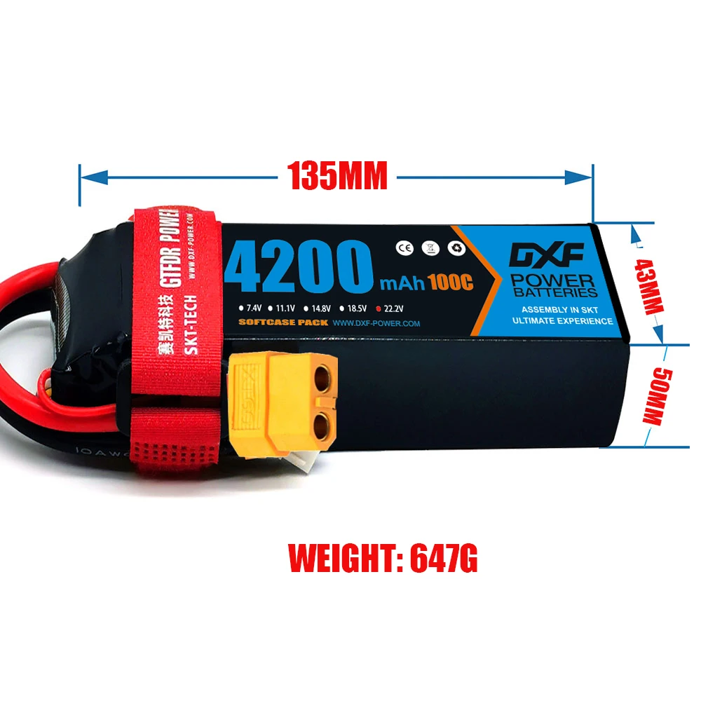 DXF Lipo Battery 6S 22.2V  3500mAh 4200mAh 5200mAh 7000mAh 10000mAh 80C 100C For RC Helicopter Drone UAV FPV Boat Tank Truck CAR