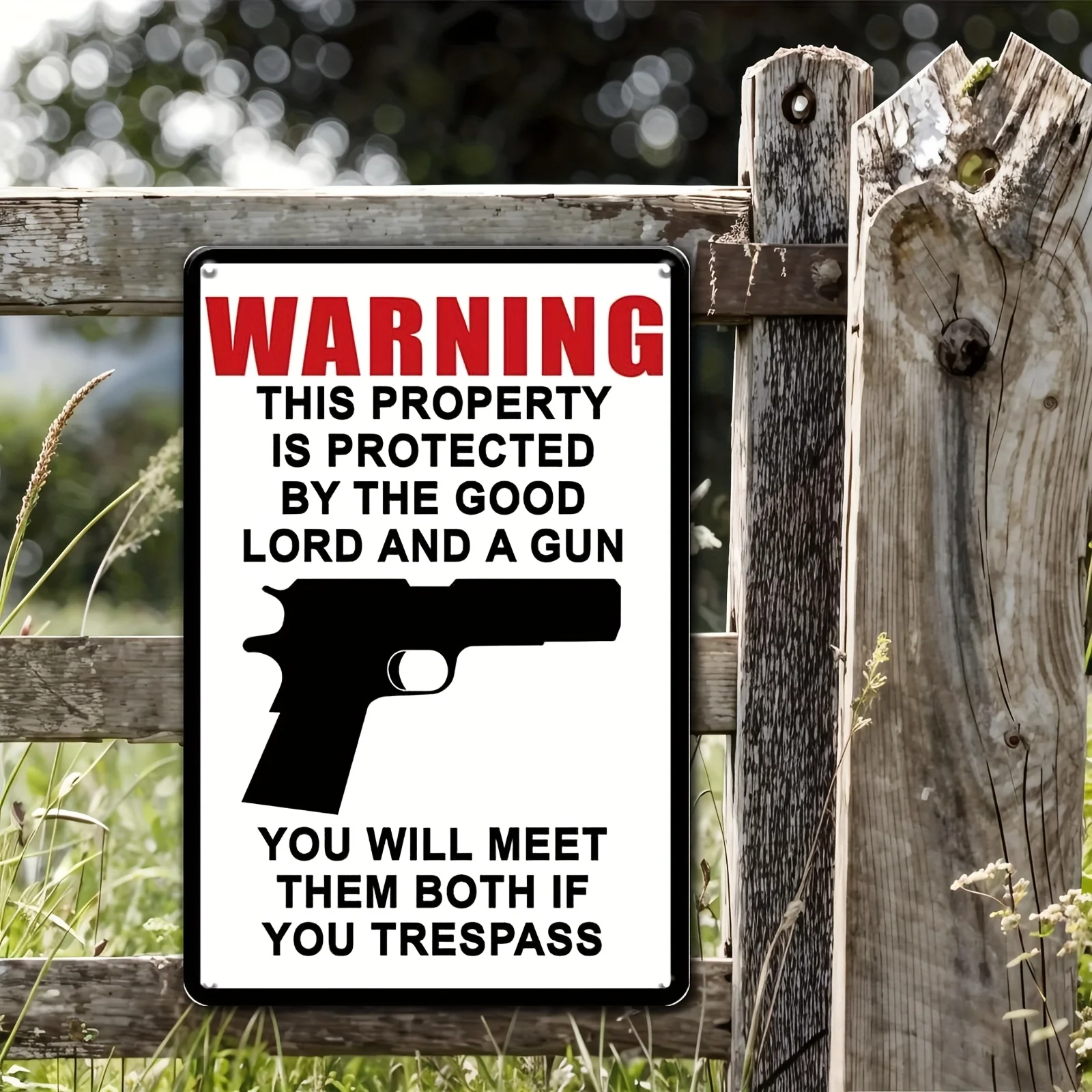 Tin Sign Gun Signs This Home is Protected By Lord and Gun Rust Free,Weather/Fade Resistant,Easy Mounting,Indoor/Outdoor Use Me