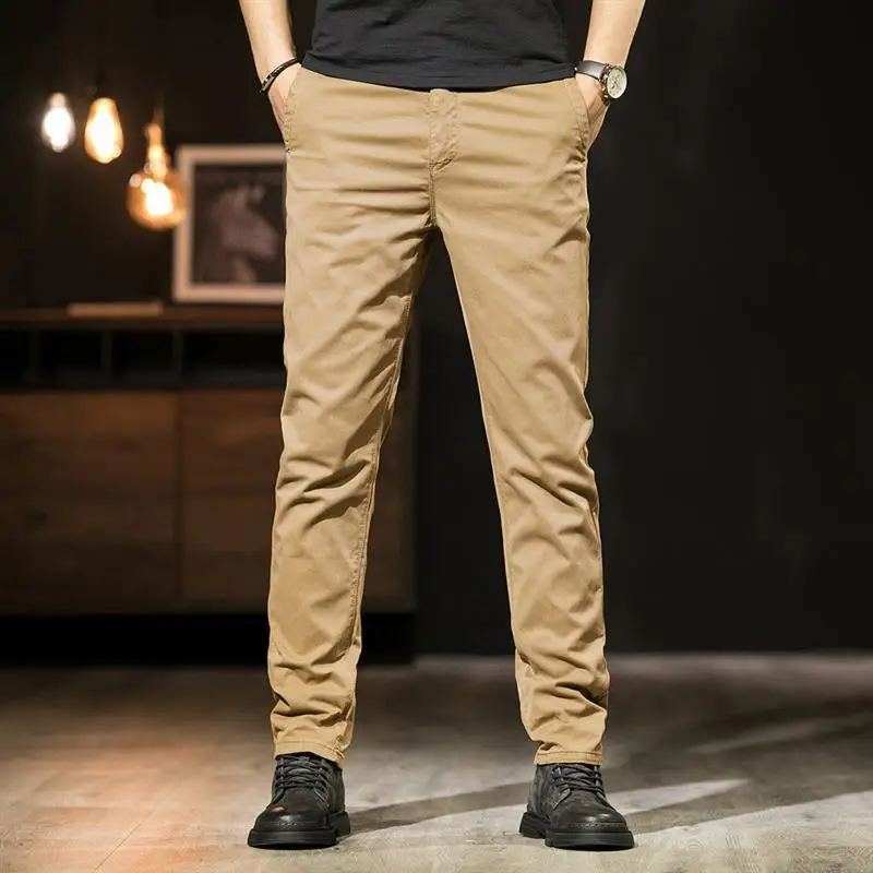 

Casual Khaki Chino Pants Men Straight Cotton Trousers Faionable Urban Sle mid Waist Long Pants American Casual Sle