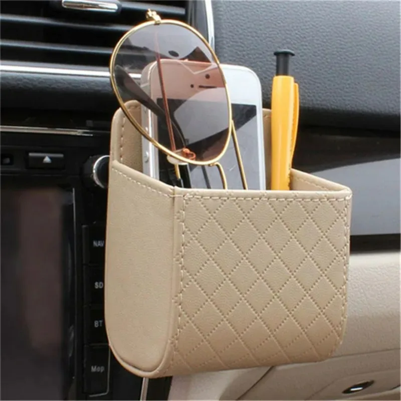 1PCS Car Storage Bag Suspension Storage Lambskin Texture Box Air Vent Storage Bag Cellphone Holder