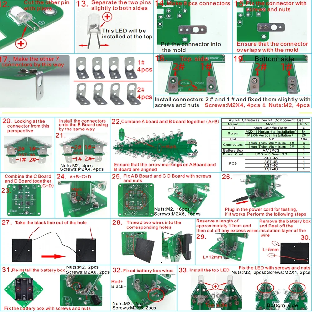 DIY 3D Bunter LED-Weihnachtsbaum-Bausatz, Schweißfreie Montage, Elektronisches Projekt für Feiertags-Handarbeiten – Detail 7
