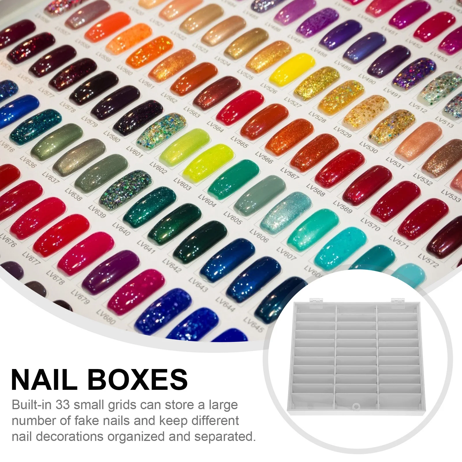 

33 Grids Acrylic Nail Tips Storage Box Fake Nails Holder Organizer Nail Art Display Manicure Tips Case Clear View Tidy