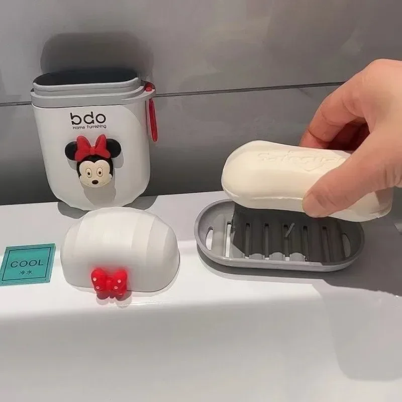 Disney Mickey Minnie Portable Travel Soap Box Waterproof Leakproof Soap Container Cartoon Easy Carry Bathroom Storage Sealed Box