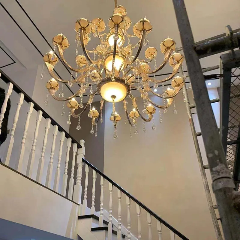 Living Room Large Chandeliers Building Villa Duplex Hotel Lobby Staircase Luxurious Atmosphere European Crystal Long Chandelier