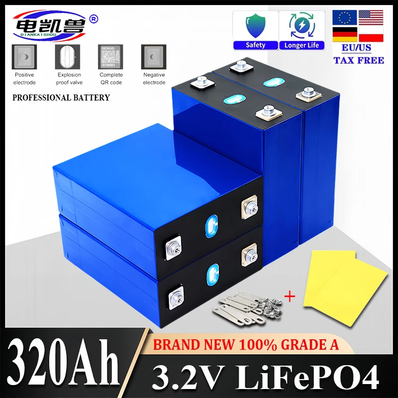 320Ah 3.2V Lifepo4 Battery 8000 cycles Lithium Iron Phosphate Travel Solar RV Campers Cell 12v 24v Battery New GRADE A duty-free