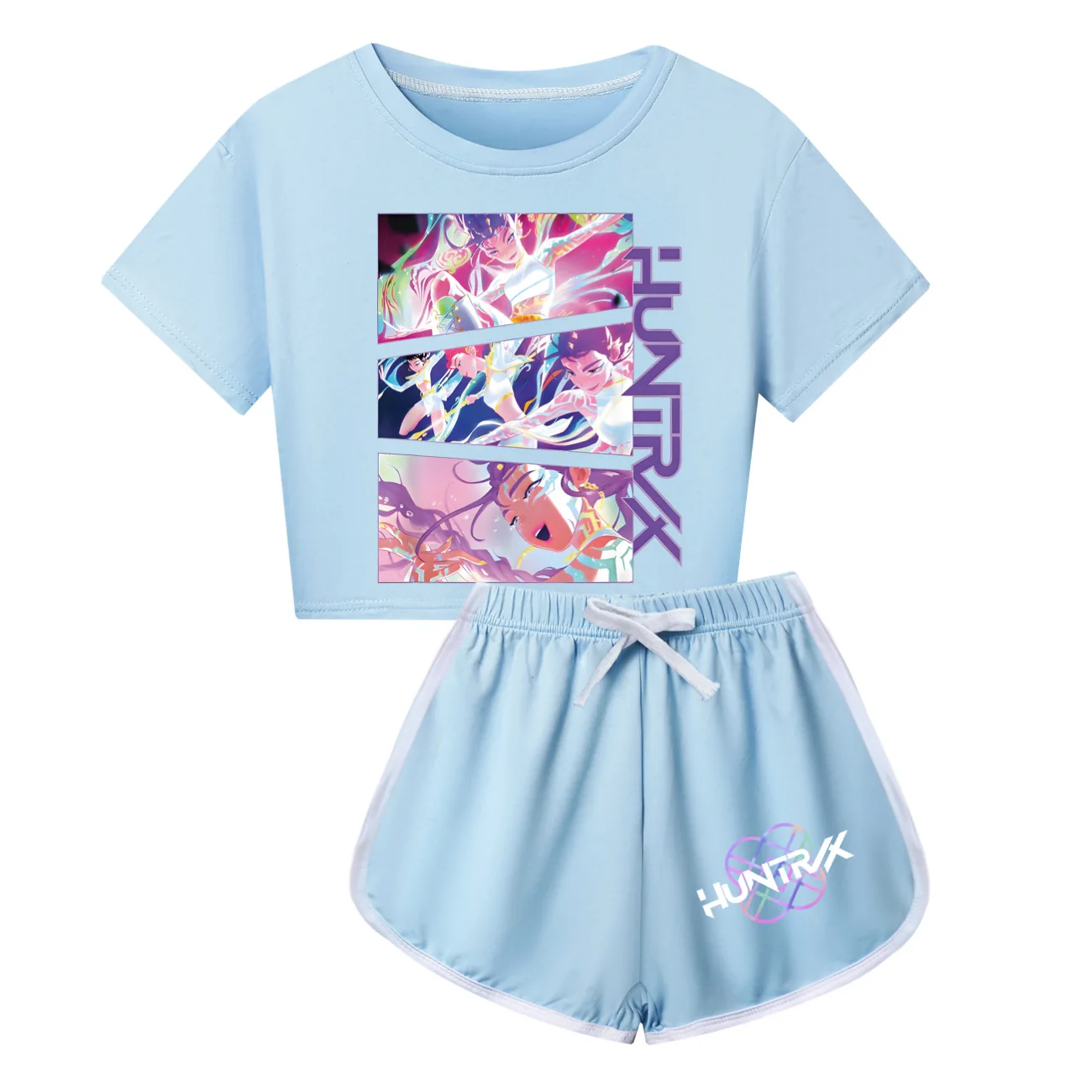 

KPop Demon Hunters Huntrix Kids T Shirt Summer T-shirt + Sport Shorts 2pcs Sets Teen Child Clothes Girls Outfits with Children