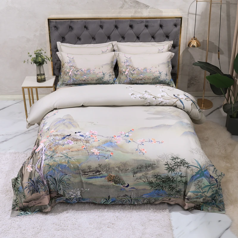 

Fashion 100% Cotton Digital Printing 4 Pieces Bedding Set High Quality Comforter HomeTextile Aesthetic Bedspread Mattress Cover