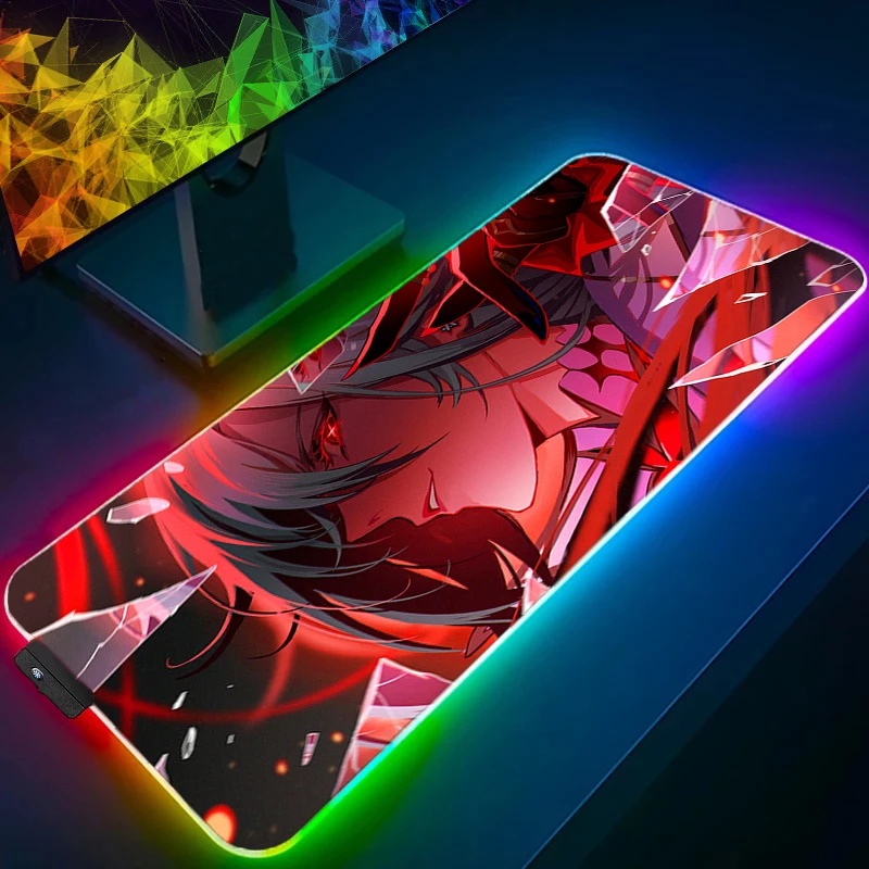 Mouse Pad Gaming Accessories RGB Computer Genshin Impact Arlecchino Keyboard Pad LED Laptop Gamer Luminous Mousepad HD Desk Mat