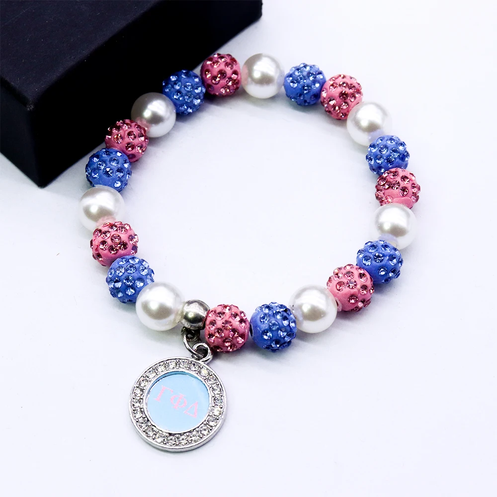 New Arival Crystal Ball Beads Greek Letter Gamma Phi Delta Sorority Bracelet Jewelry for Women Gifts