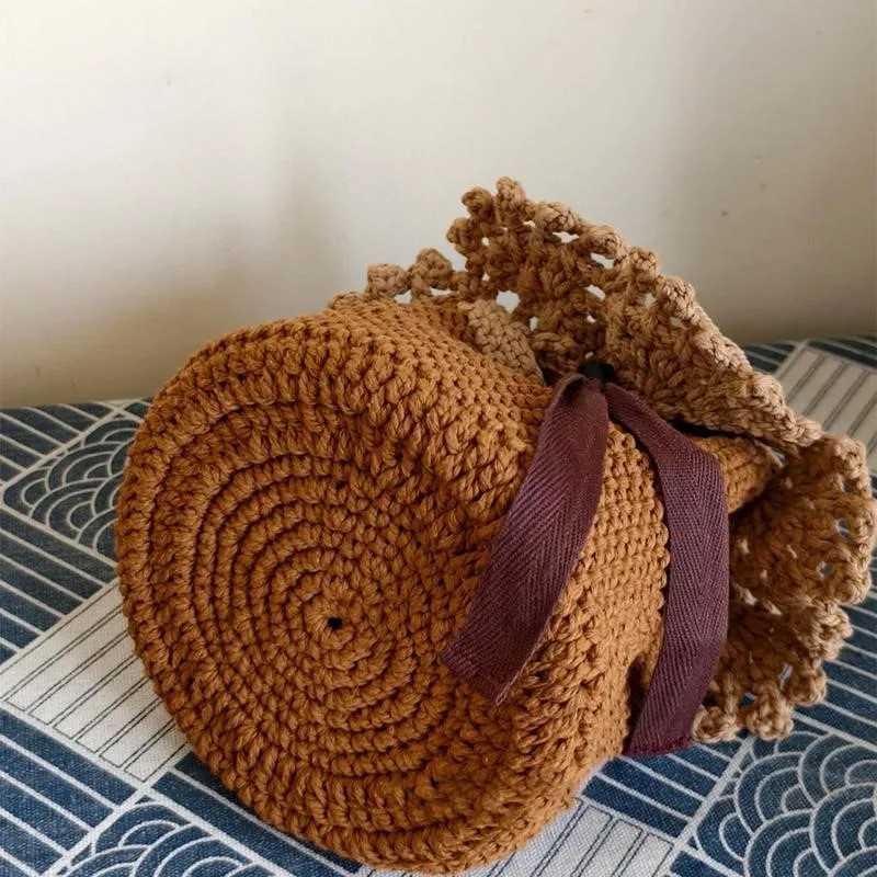 Hand Woven Lace Style Small DIY Basket Yarn Hook Woven Water Bucket Bag Material Bag Handmade Handbag Material Package ZI752 view 3