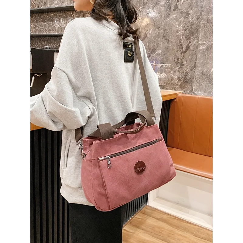 olid Washed Canvas Handheld Tote Bag, Multi-pocket Large Capacity Commute Bag, Casual Shoulder Crossbody Handbag