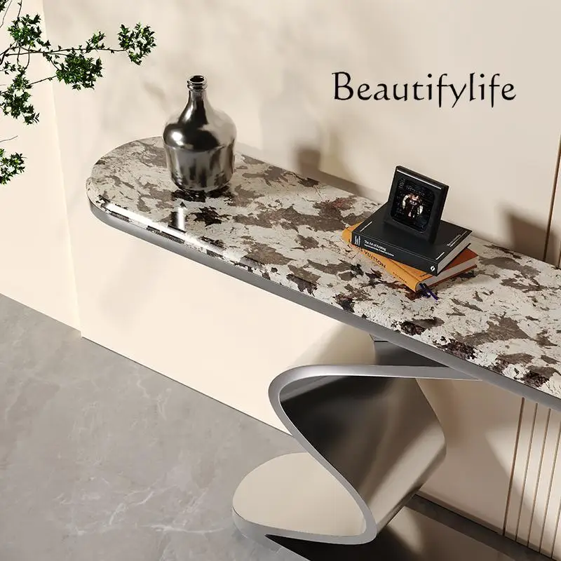 Entry entrance table opposite the door, modern Italian villa high-end luxury stone living room partition end view table