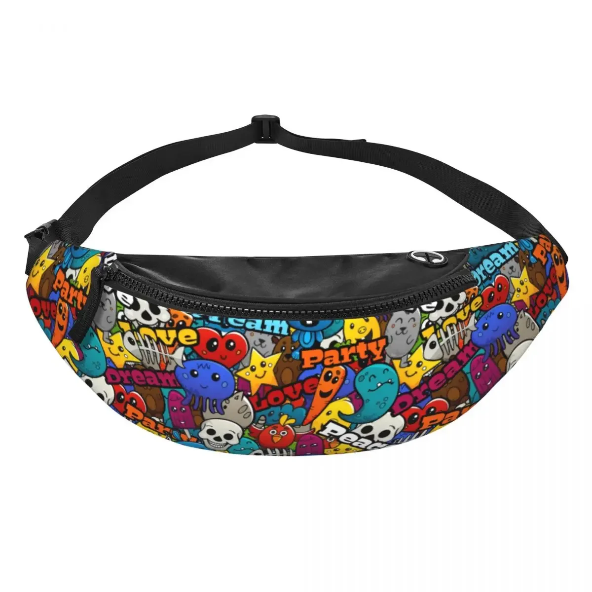 Custom Fashion Graffiti Characters Cartoon Skull Fanny Pack for Travel Hiking Women Men Crossbody Waist Bag Phone Money Pouch