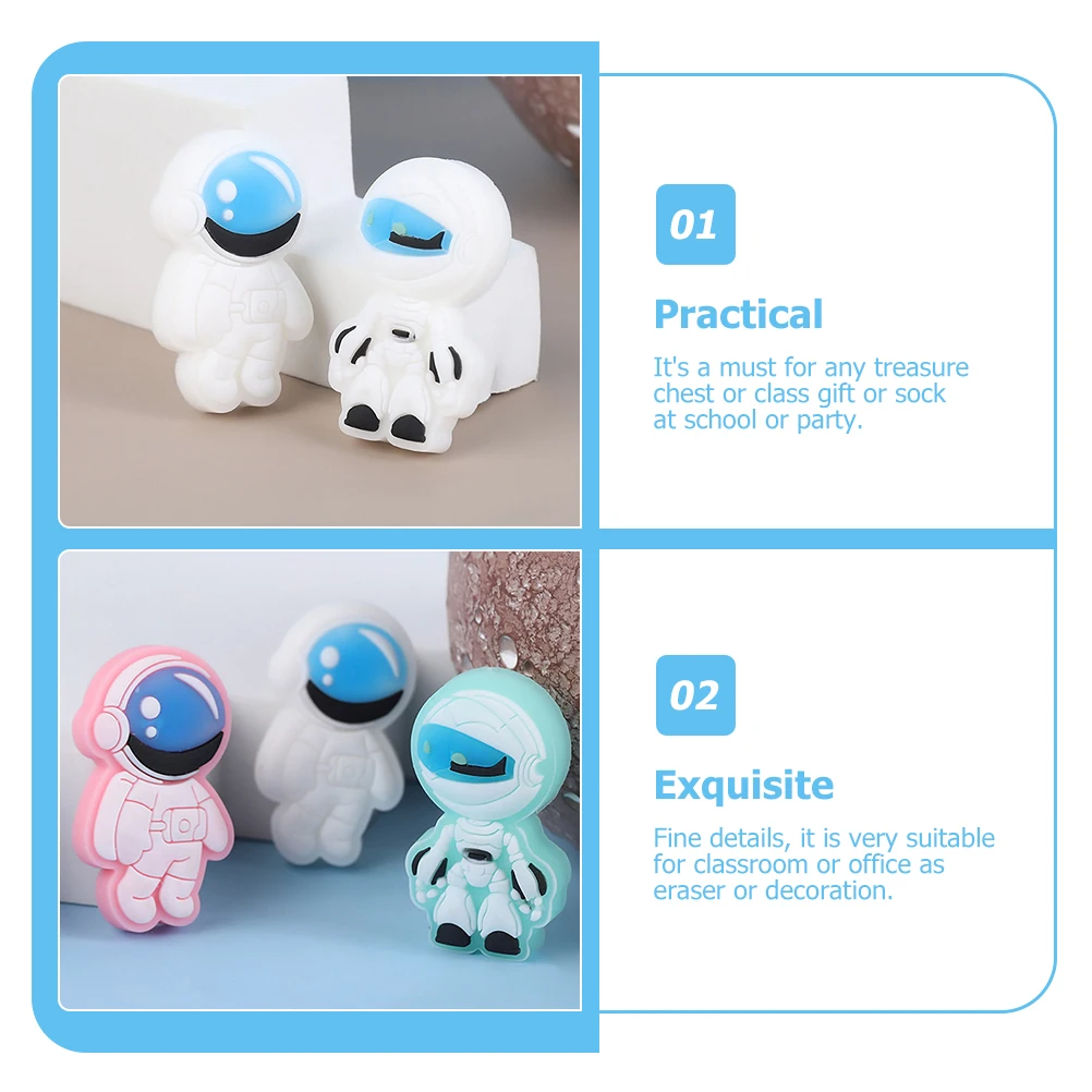 

6 Pcs Spaceman Eraser Cute Erasers for Kids Bulk Fun Mini Adorable Spacemen Rubber Astronaut Pvc Soft Glue Student