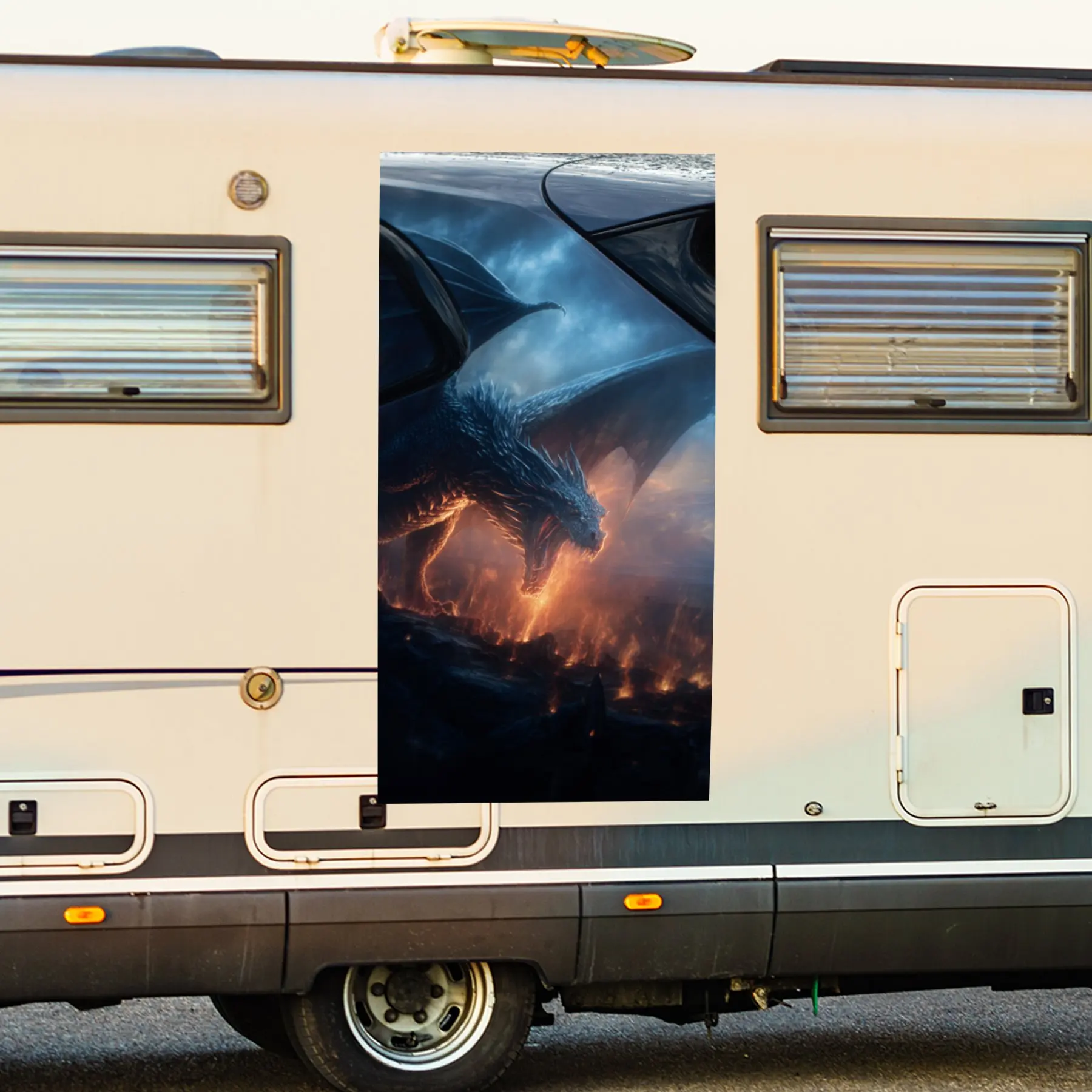 

Fiery Dragon- Vinyl Decal for RV Rear, Waterproof Self - Adhesive Vinyl Stickers for RV Tail and Bumper, Decoration - Protectio