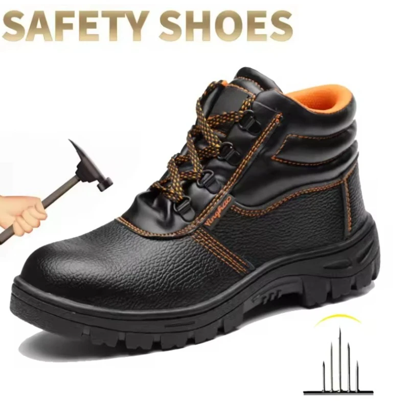 Hot Sale Men's Safety Boots Anti Smashing Anti Puncture Mens Work Shoes Indestructible Lace Up High Top Shoes Non Slip Men Shoes