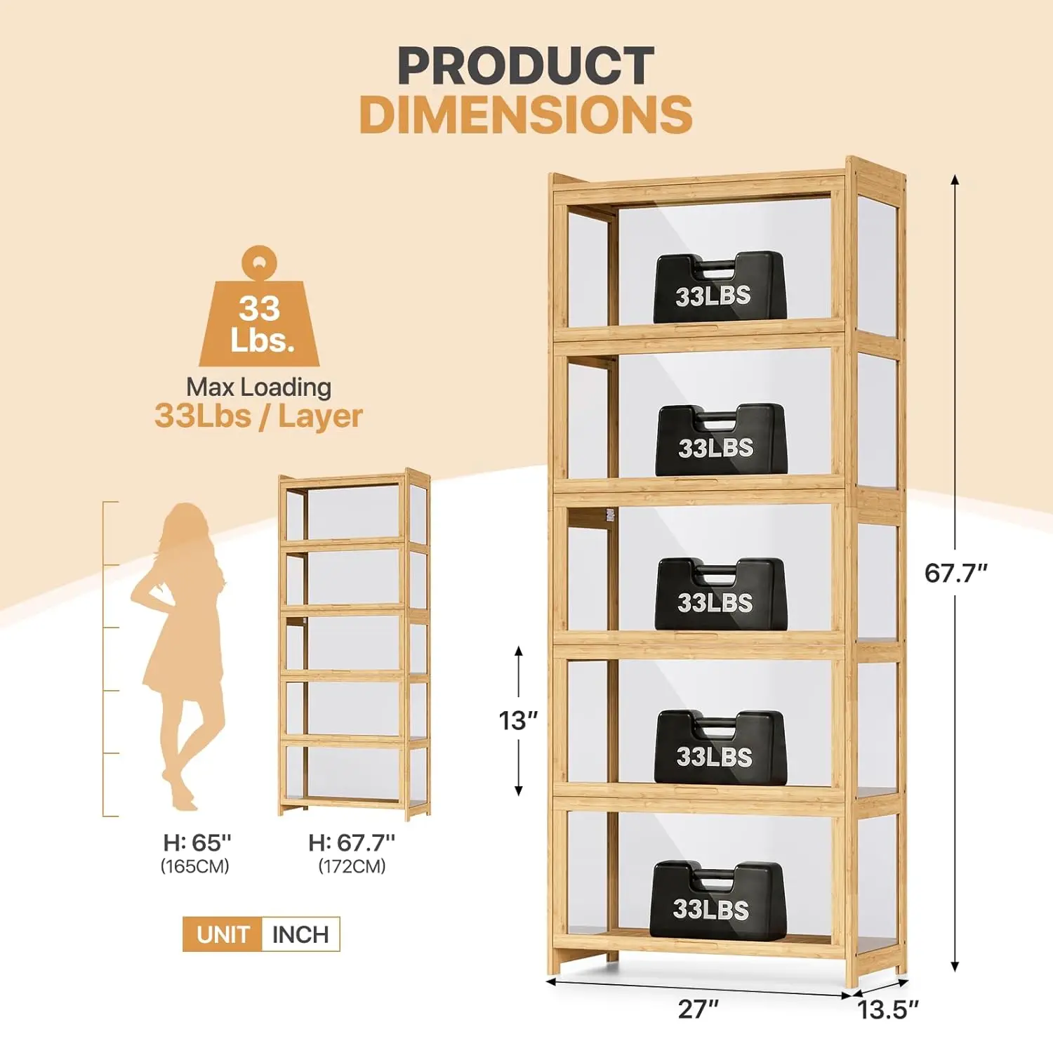 Display Cabinet with Acrylic Doors, 5-Tier Curio Cabinet for Collectibles, Display Case Showcase for Living Room, Customized view 2