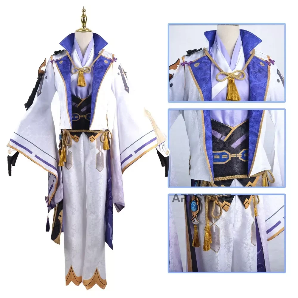 Anime Kamisato Ayato Cosplay Uniform Voor Mannen Pruik Anime Spel Genshinimpact Cosplay Ayaka Broer Ayato Kostuum Halloween Mannen