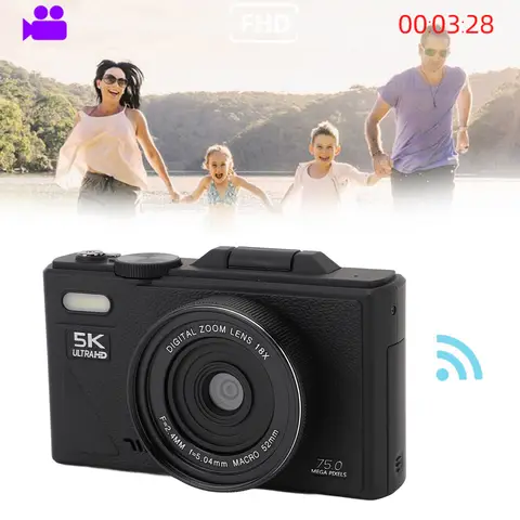디지털 카메라 미소 감지 미러리스 카메라 18X 디지털 줌 자동 초점 5K 75MP HD 3인치 화면(여행용 USB 케이블 포함) Best5