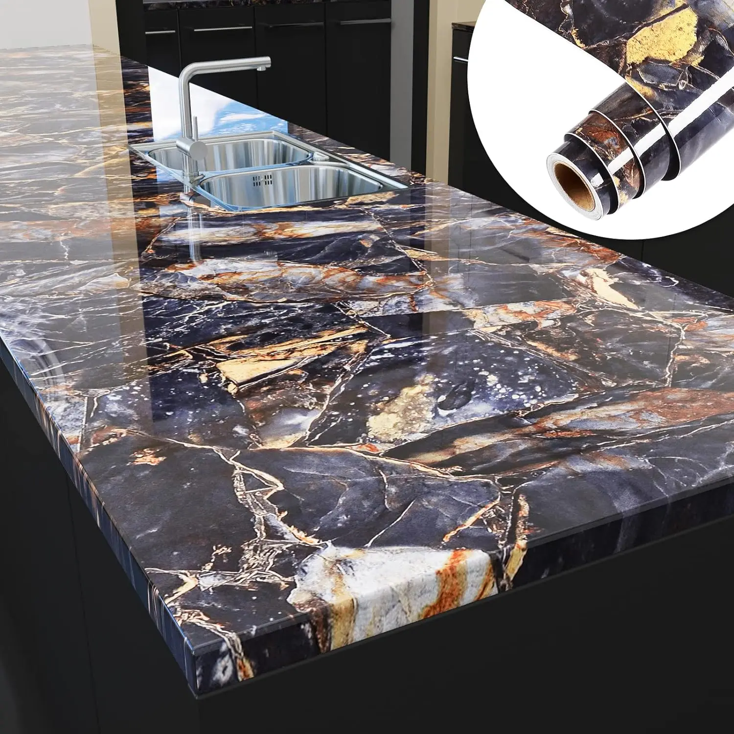 Blue Marble Wallpaper Peel and Stick Waterproof Stickers for Bathroom Countertop Self Adhesive Decor Contact Paper for Kitchen