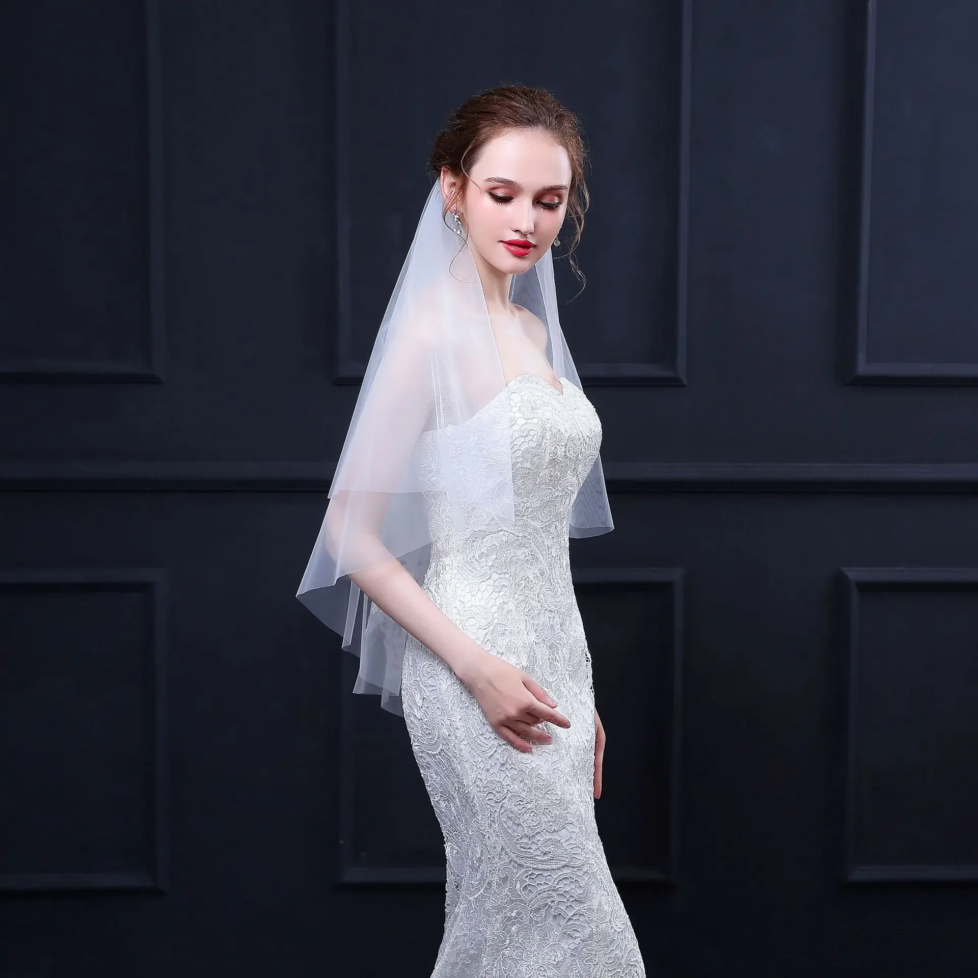 Voile de Mariage en Tulle Ivoire avec Bord Découpé, avec Peigne, Accessoires pour Patients de la Mariée